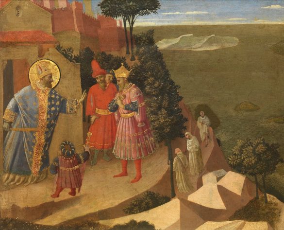 Fra Angelico - Św. Romuald odmawia cesarzowi Ottonowi III wstępu do kościoła (1435)