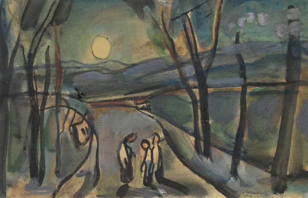 Georges Rouault - Trzy postacie w księżycowym krajobrazie (1914)