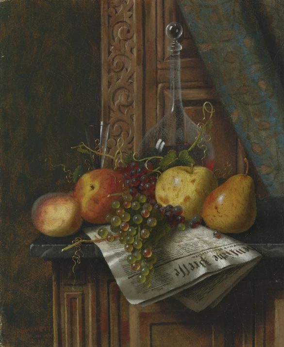 Martwa natura z monachijską gazetą, owocami i karafką (1881)