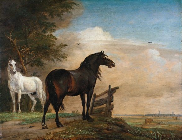 Dwa konie na łące w pobliżu bramy (1649)