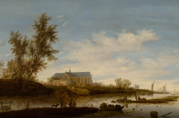 Krajobraz rzeczny z rybakami na pierwszym planie, Laurenskerk w Alkmaar dalej (1644)
