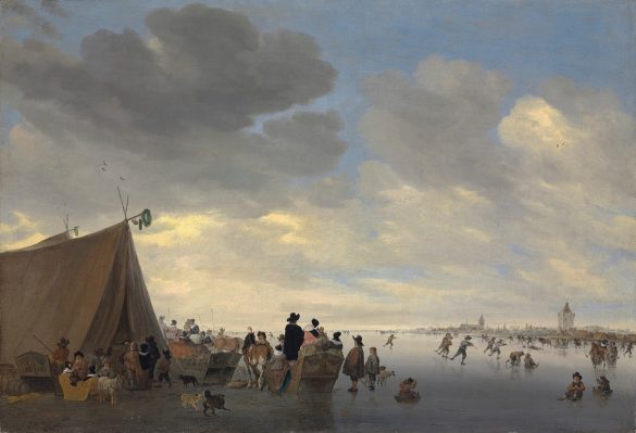 Salomon van Ruysdael - Łyżwiarze na zamarzniętej rzece Lek, za miastem Vianen (1653)