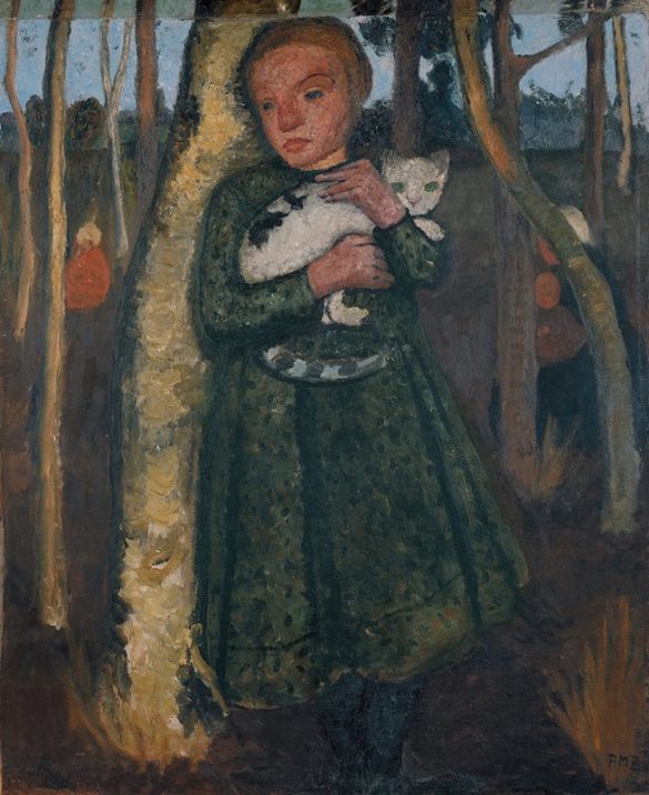 Dziewczyna w brzozowym lesie z kotem (ok. 1904 r.)