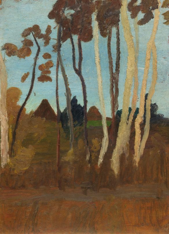 Pejzaż z brzozami, w tle szczyty dwóch domów (1900)