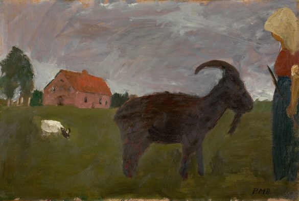 Żona rolnika z dwiema kozami przed gospodarstwem (około 1902 r.)