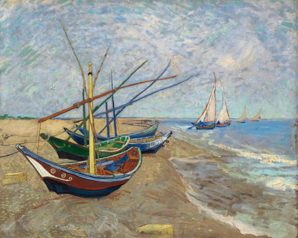 Łodzie rybackie na plaży w Saintes-Maries (1888) autorstwa Vincenta van Gogha