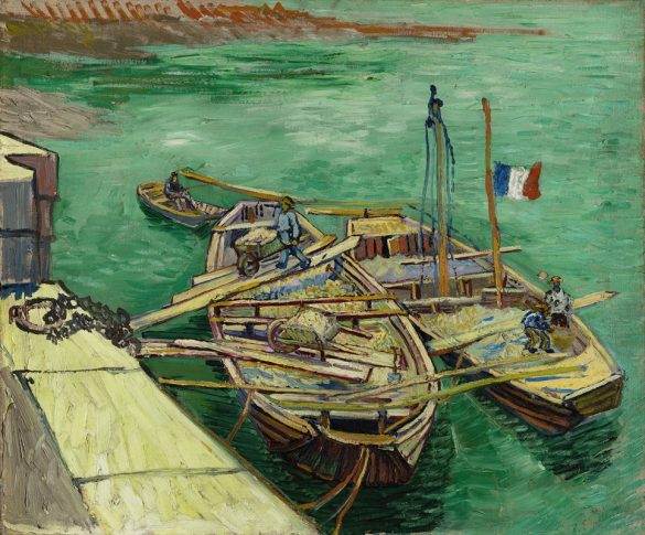 Nabrzeże z mężczyznami rozładowującymi barki z piaskiem (1888)