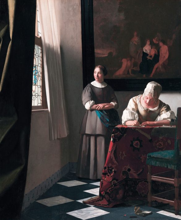 Dama pisząca list ze swoją pokojówką (ok. 1670–1671) autorstwa Johannesa Vermeera