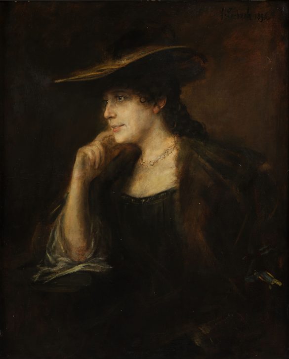 Franz von Lenbach - Portret młodej damy w futrzanym kołnierzu i kapeluszu z szerokim rondem (1896)