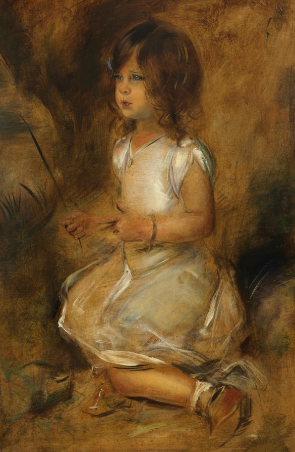 Gabriele Lenbach klęcząca w trawie (1902-1903)